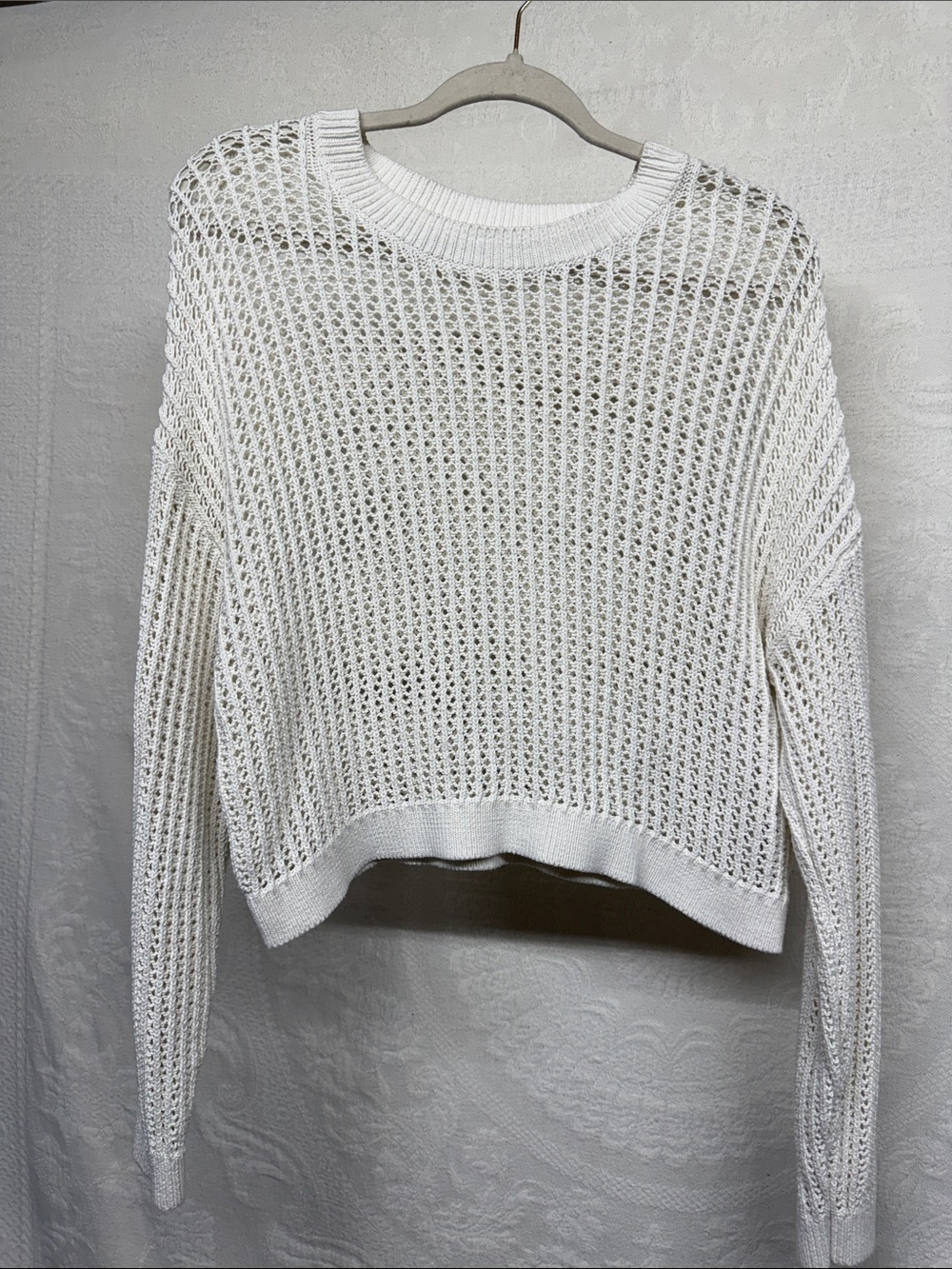 Old Navy White Open-Weave Crewneck Sweater